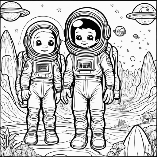 Astronauts coloring page, level 2 Fun