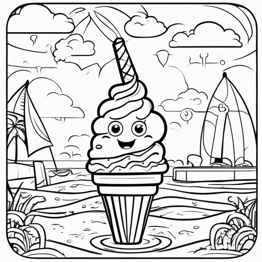 Ice Cream & Sun coloring page