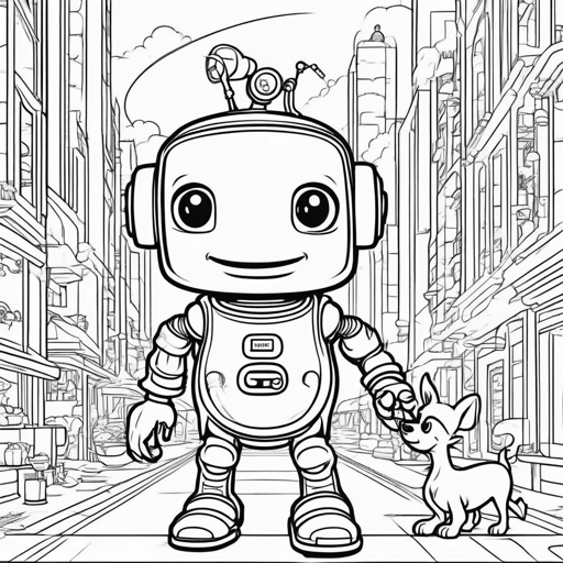 Robots coloring page, level 2 Fun