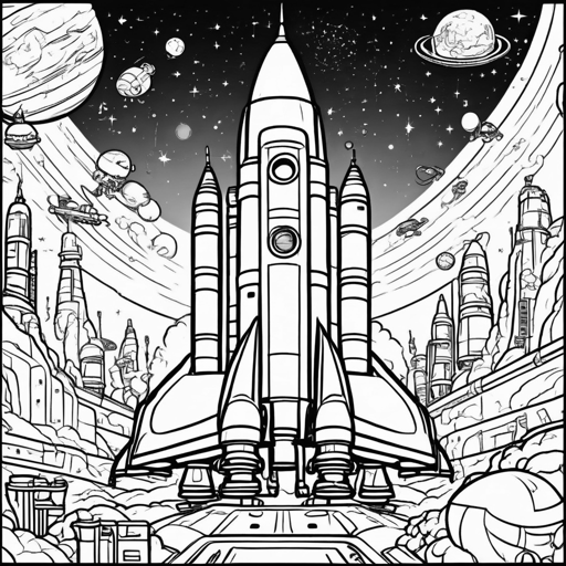 Rockets coloring page, level 2 Fun
