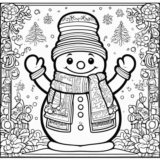 Snowmen coloring page, level 3 Detailed